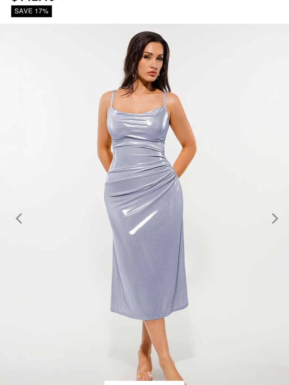 Shimmer Cowl Neck Midi Dress in Light Lavender